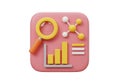 3D icon representing data analysis with magnifying glass and bar chart Royalty Free Stock Photo
