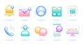 3D Icon Set of Customer Service Concept. Bell, Email, Profile, Package, Return, Phone, Call Center, Chat, 247. Cute Realistic