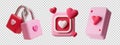 Valentine Love 3D Icon Set with Heart Padlocks App Icon and Cards Romantic Pink Objects AI generated Royalty Free Stock Photo