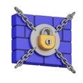 Chained Padlock on Blue Bricks Wall 3D Icon Royalty Free Stock Photo