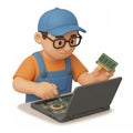 3D Icon, A skilled technician carefully disassembling an old laptop to recover reusable electronic components Royalty Free Stock Photo
