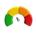 3d icon speedometer meter with arrow for dashboard with green, yellow, orange and red indicators. Gauge of tachometer Royalty Free Stock Photo