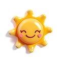 3d icon of the sun on a white background. 3D rendering of a smiling sun. Cute sun in kawaii style. Royalty Free Stock Photo