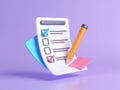 A 3D icon of a task checklist with floating checkmarks, minimalist design, productivity theme