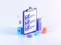 A 3D icon of a task checklist with floating checkmarks, minimalist design, productivity theme