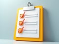 A 3D icon of a task checklist with floating checkmarks, minimalist design, productivity theme