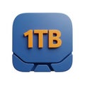 3D Icon of 1TB Storage Capacity Hard Drive with Blue Casing and Orange Text terabyte Royalty Free Stock Photo