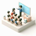 3D icon of a teacher near a board and a class with children in isometric style on a white background Royalty Free Stock Photo