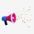 3D Pink Megaphone with Golden Confetti Explosion Royalty Free Stock Photo