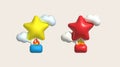 3d icon. Traveling with a star shaped hot air balloon flying gas and clouds. Minimal style icon