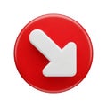 3D Icon of a White Arrow Pointing Down and to the Right on a Red Circle Background direction Royalty Free Stock Photo