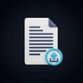 3 D icon of a white document with blue lines and a blue upload arrow symbol file upload icon Royalty Free Stock Photo
