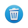 3D Icon of a White Trash Can with Lid on a Blue Circle Background garbage delete Royalty Free Stock Photo