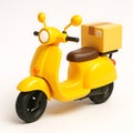3D icon of Yellow delivery scooter with package isolated on white background, 3d render Royalty Free Stock Photo