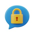 3D Icon of a Yellow Padlock Inside a Blue Speech Bubble on a White Background security privacy Royalty Free Stock Photo