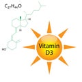3d icon with yellow vitamin d3 with formula. Vector illustration. Stock image.