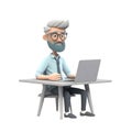 3D icon Young business man working with his laptop in the office or home, employee, freelancer programmer cartoon close up Royalty Free Stock Photo