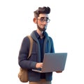3D icon Young business man working with his laptop in the office or home, employee, freelancer programmer cartoon close up Royalty Free Stock Photo
