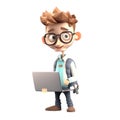 3D icon Young business man working with his laptop in the office or home, employee, freelancer programmer cartoon close up Royalty Free Stock Photo