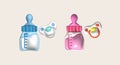 3d icons - baby bottle and baby pacifier Nutrition in plastic containers for newborns