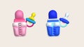 3d icons - baby bottle and baby pacifier Nutrition in plastic containers for newborns