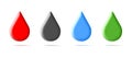 3d icons of drops, glossy volume shapes in different colors like water blood and oil and eco green