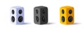 3d icons of sound music columns boom box in three colors