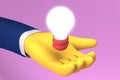 3D idea make money with light bulb lamp letitate on businessman hand. growing business isolated concept, bulb