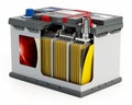 3D illlustration of a generic car battery showing a portion of the battery interior structure