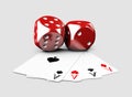 3d Illustartion of casino dices and play card. isolated white