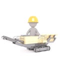 3D illustrated construction worker sits in machine