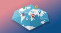 A 3D-illustrated world map features various colored location markers on different Royalty Free Stock Photo