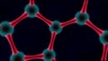 3D illustration, abstract background. The image of graphene, carbon molecules, atoms stacked hexagon. Red glow around the atom. 3D