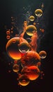 3d illustration of abstract background with water drops and orange bubbles.