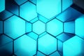 3D illustration Abstract blue of futuristic surface hexagon pattern with light rays. Blue tint hexagonal background. Royalty Free Stock Photo