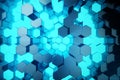 3D illustration Abstract blue of futuristic surface hexagon pattern with light rays. Blue tint hexagonal background. Royalty Free Stock Photo