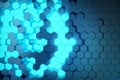 3D illustration Abstract blue of futuristic surface hexagon pattern with light rays. Blue tint hexagonal background. Royalty Free Stock Photo