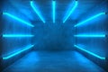 3D Illustration Abstract blue room interior with blue neon lamps. Futuristic architecture background. Box with concrete Royalty Free Stock Photo