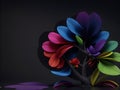 3d illustration of abstract colorful tree with leaves and flowers on black background Generated by AI Royalty Free Stock Photo