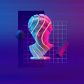 3d-illustration abstract composition of bust and primitive objects on violet background