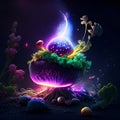 3d illustration of abstract fantasy landscape with planets, stars and flowers generative AI Royalty Free Stock Photo