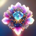3d illustration of abstract flower with blue gemstone. 3d rendering AI generated