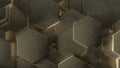 3D illustration of abstract futuristic background from many different hexagons, honeycomb wood, idea for screensaver and
