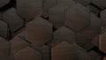 3D illustration of abstract futuristic background from many different hexagons, honeycomb wood, idea for screensaver and