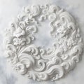 3d render, white decorative background with embossed floral ornament