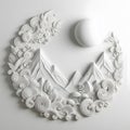 3d render, white decorative background with embossed floral ornament