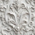 3d render, white decorative background with embossed floral ornament