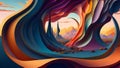3d illustration of abstract landscape background with blue and orange layers
