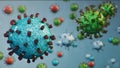 3D illustration, abstract pathogen as a type of flu - H1N1, hepatitis viruses, influenza virus, flu, aids. Virus Royalty Free Stock Photo