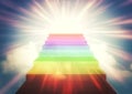 3d illustration of abstract rainbow colored stairs reaching to heaven